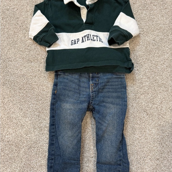 GAP Other - GAP Green & White Rugby Shirt & osh kosh b’gosh Blue Jeans 12-18m preppy trendy